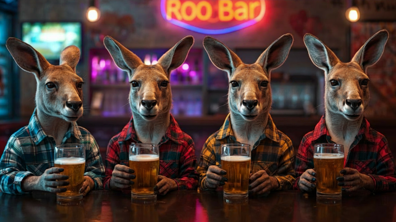 Kangaroo bogans drinking beer at the bar